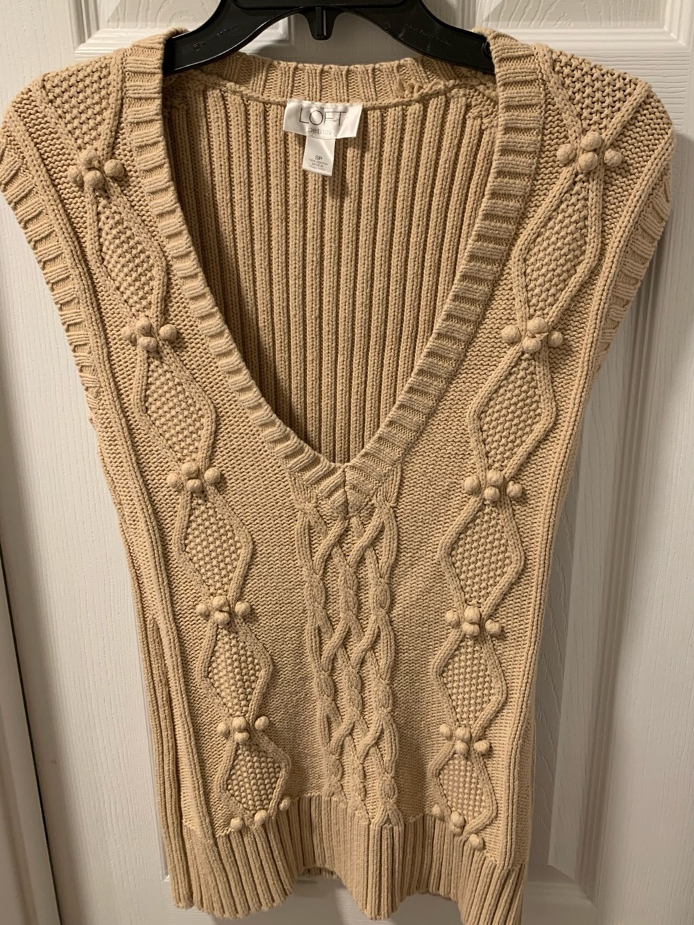 LOFT Beige Cable-Knit V-Neck Sweater Vest